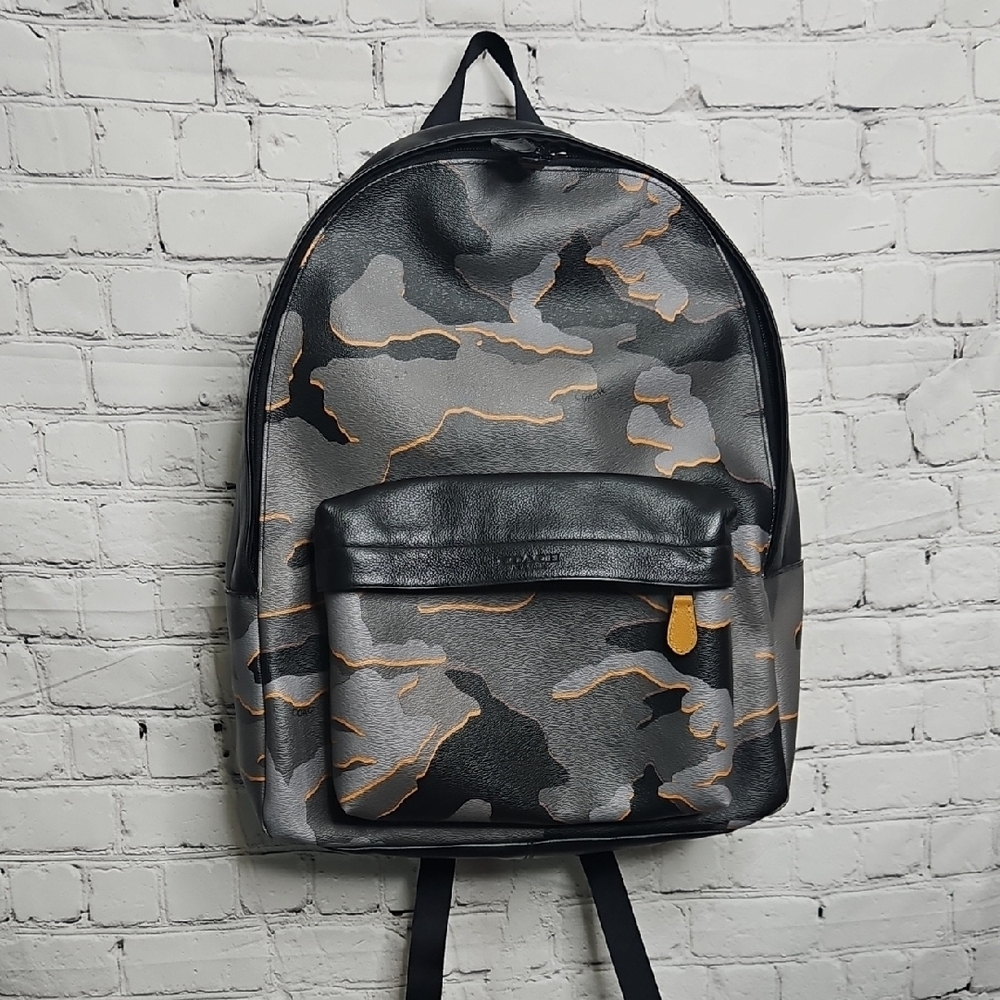 Coach Camouflage Black Gray Men's Leather Backpack